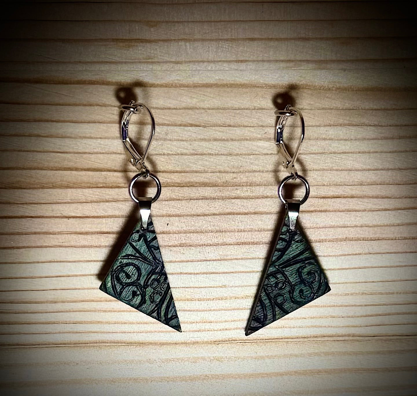 Wooden Triangle Assorted Design Earrings — Hand Burned & Painted — Floral, Nature, Geometric