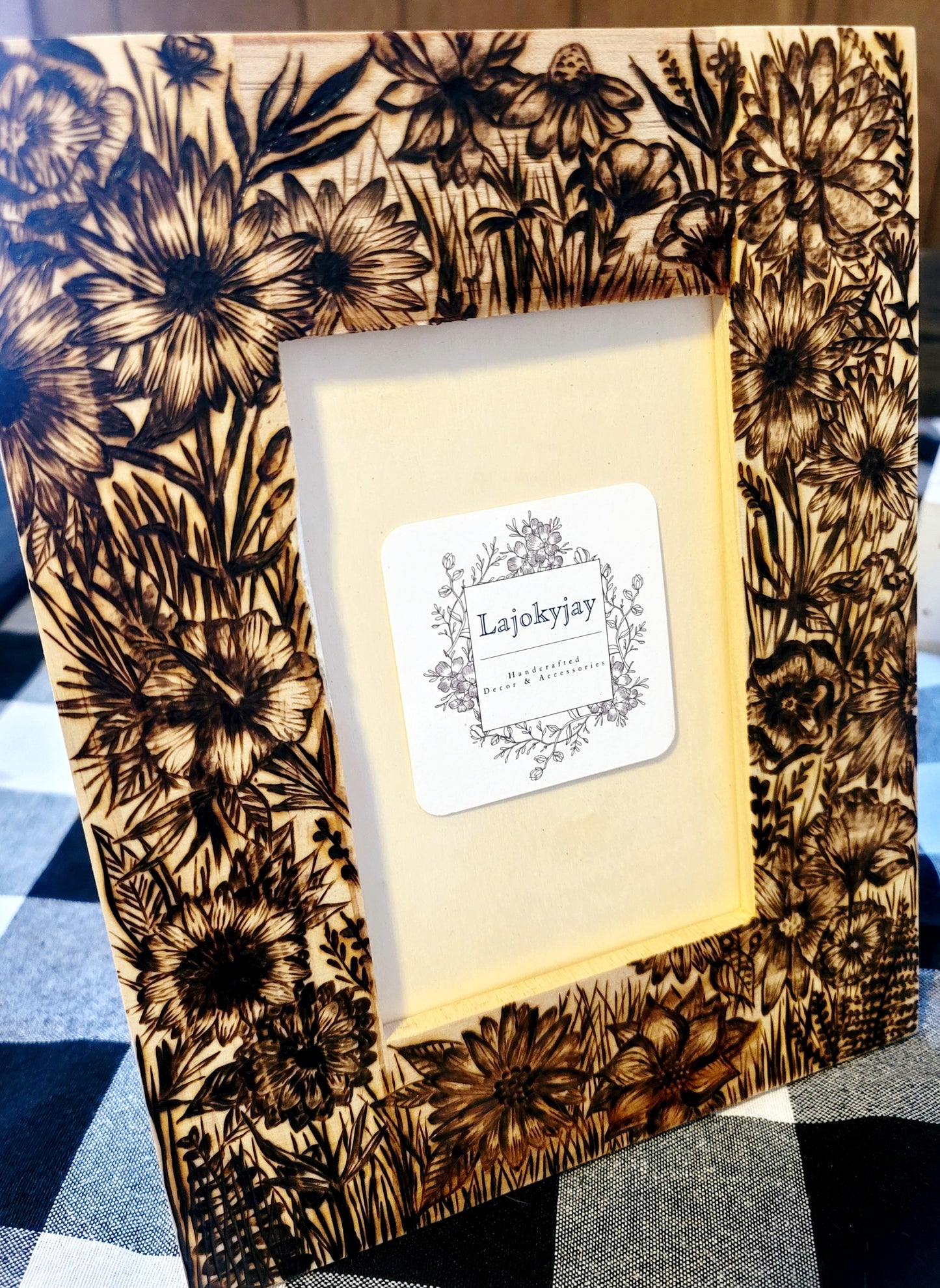 Wood Burned Floral Picture Frame
