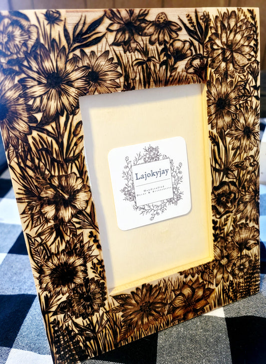 Wood Burned Floral Picture Frame