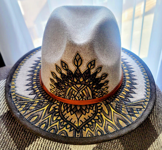 Native Aztec Etched & Painted Fedora
