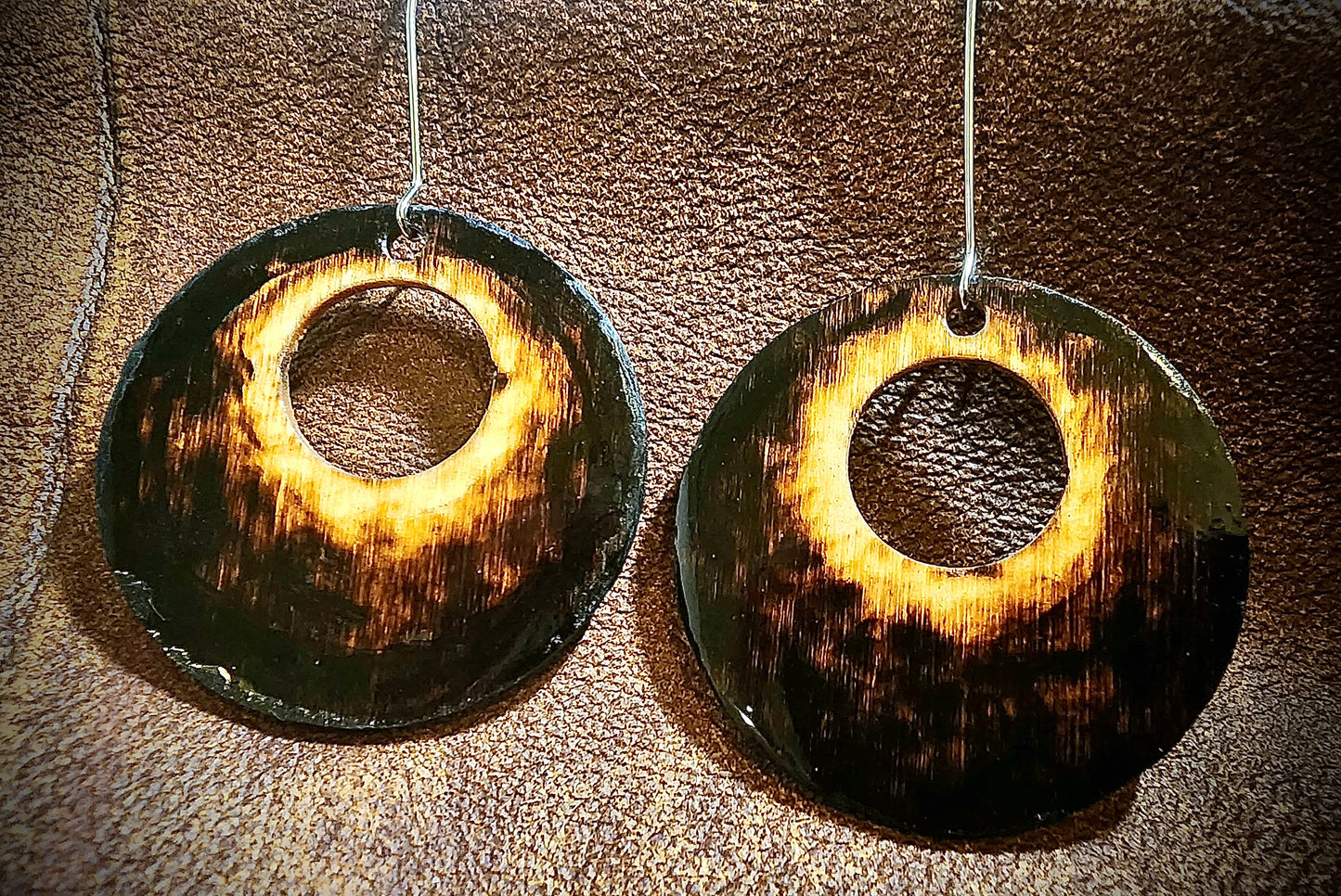 Round Burned Wood Earrings