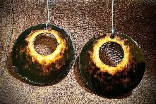 Round Burned Wood Earrings