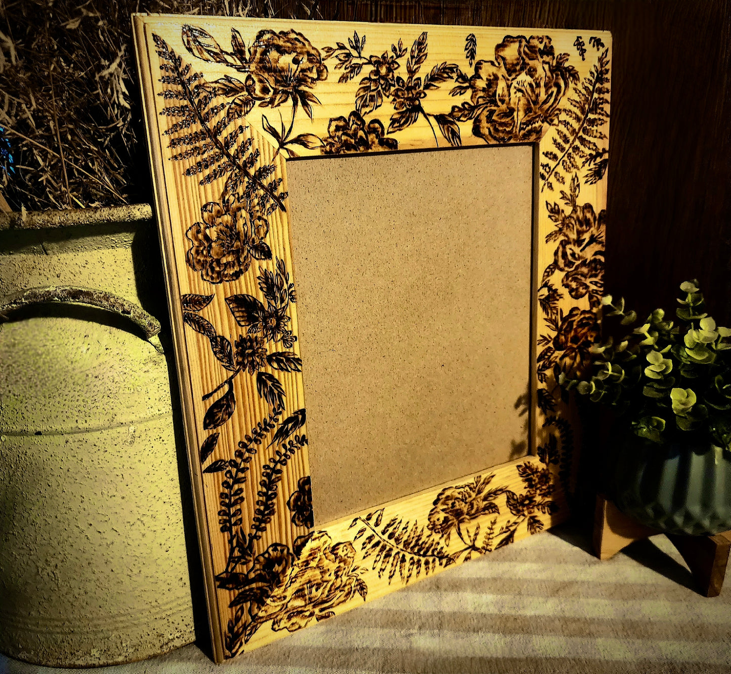 Wood Burned Floral Frame - Large