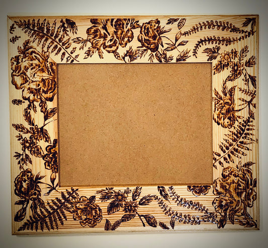 Wood Burned Floral Frame - Large