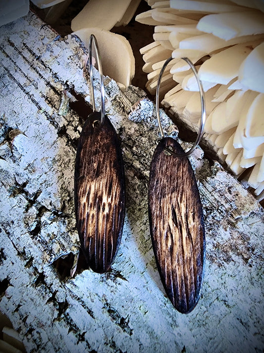 Striped Oval Burned Wood Earrings