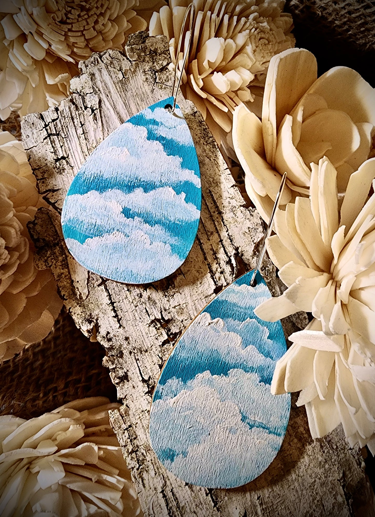 Cloudy Blue Sky Teardrop Earrings