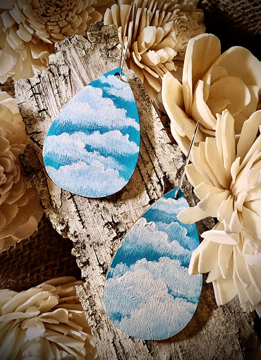 Cloudy Blue Sky Teardrop Earrings