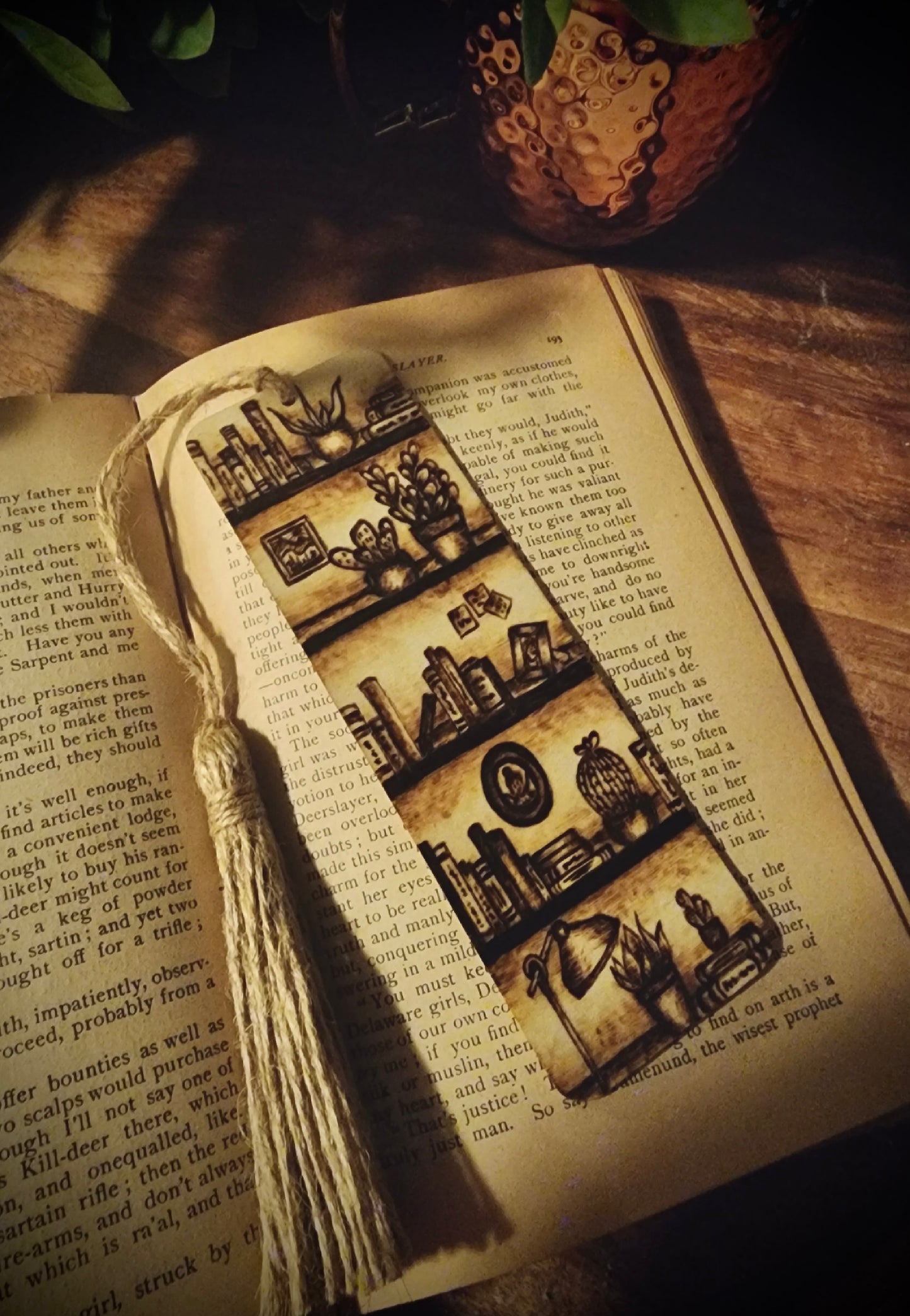 Wood Burned Bookshelf Bookmark
