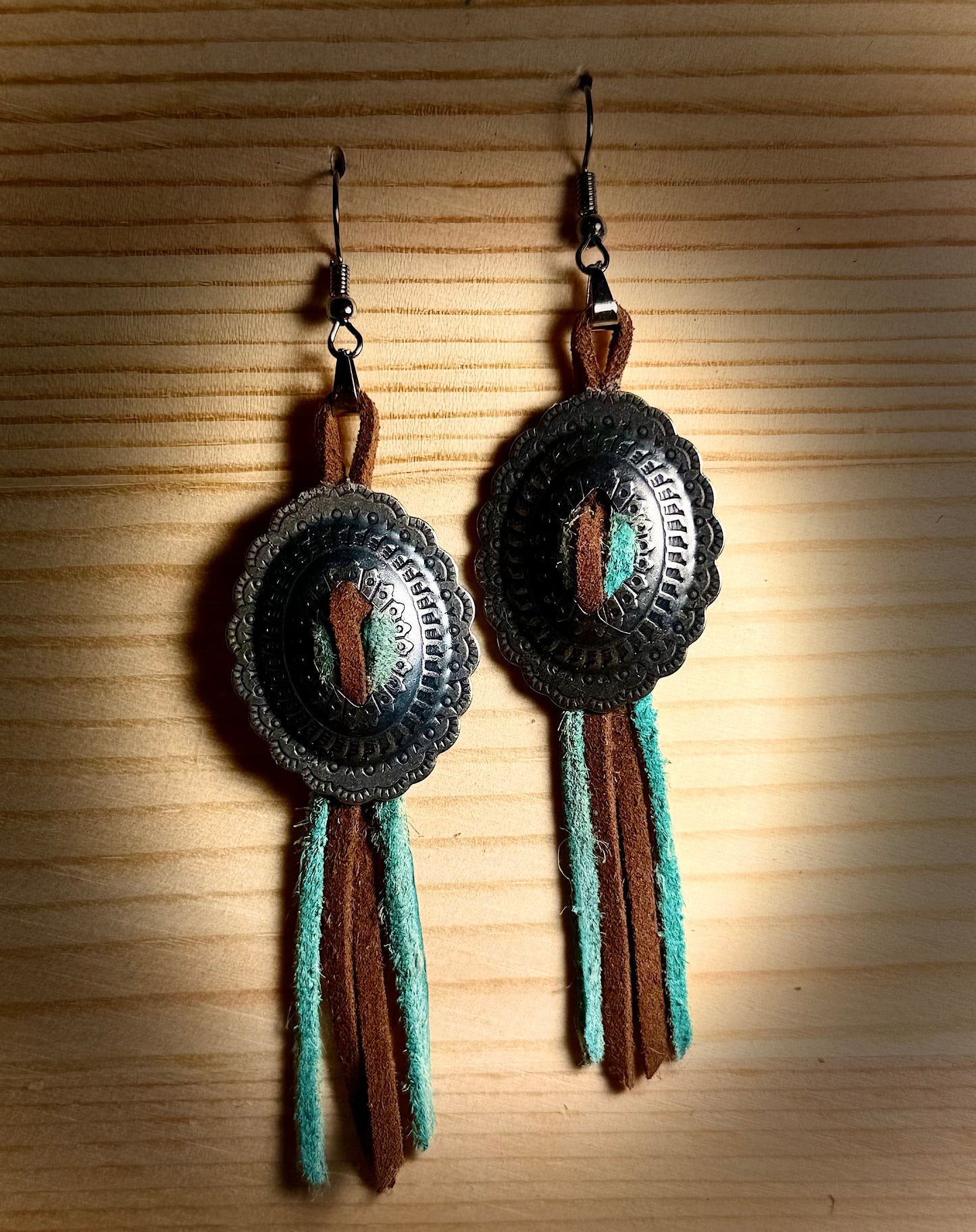 Western Leather & Conch Earrings