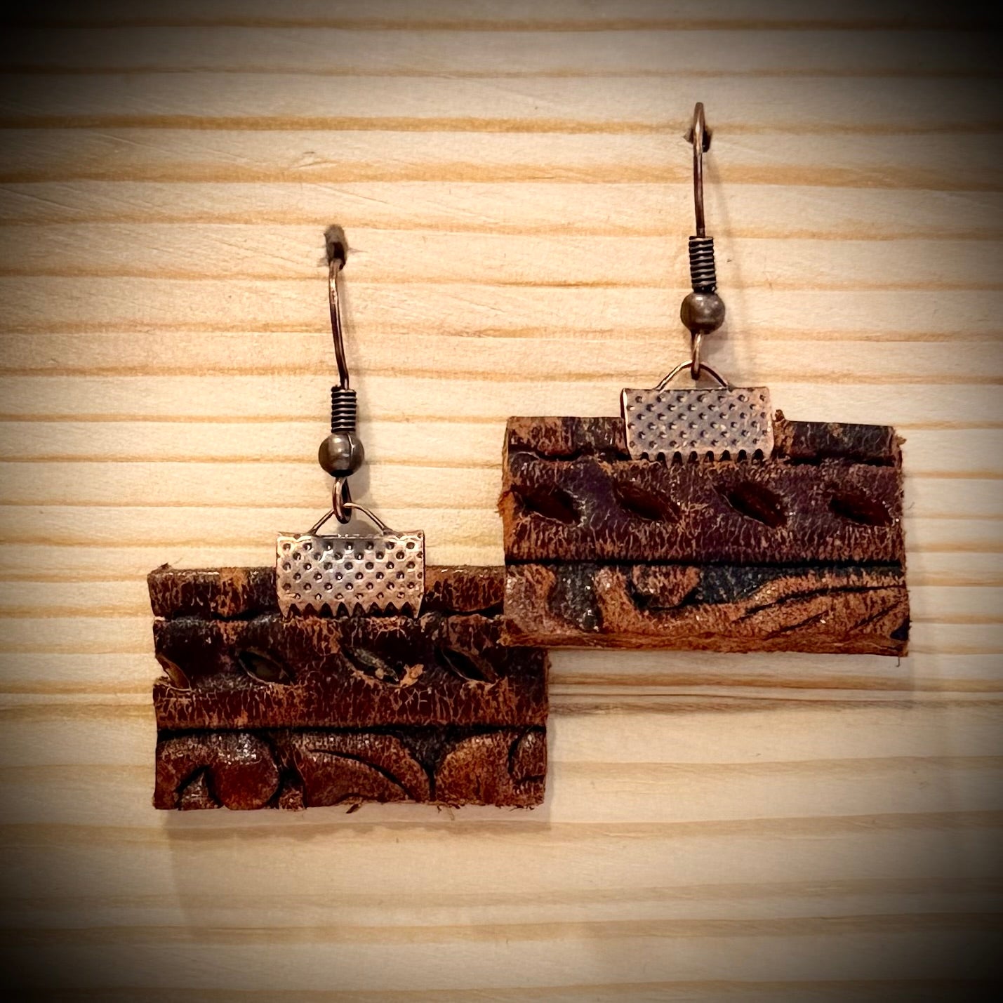 Upcycled Tooled Leather Earrings | Dangle