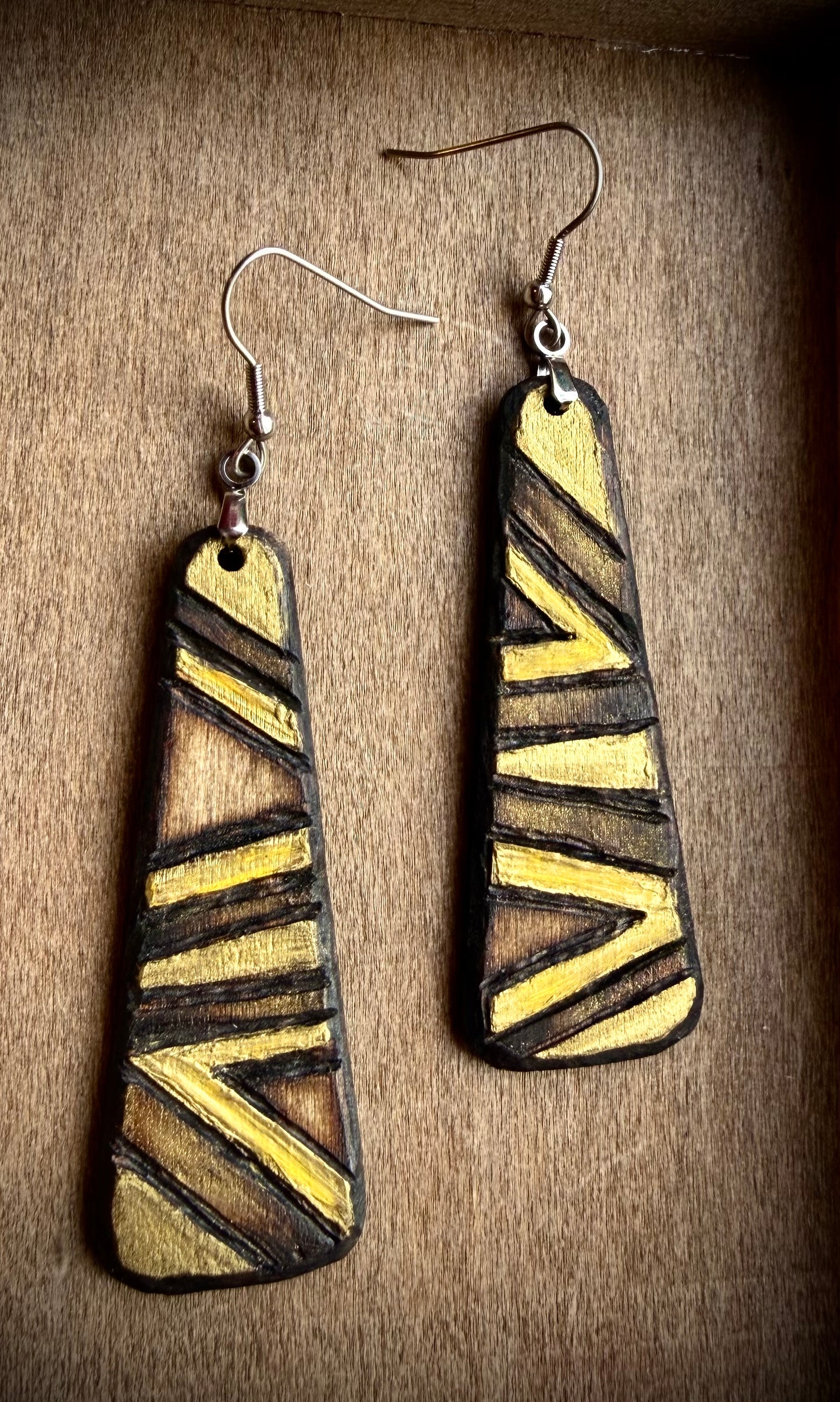 Burned Gold Wood Earrings