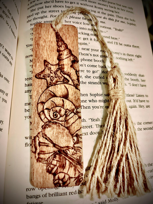 Seashell Woodburned Bookmark