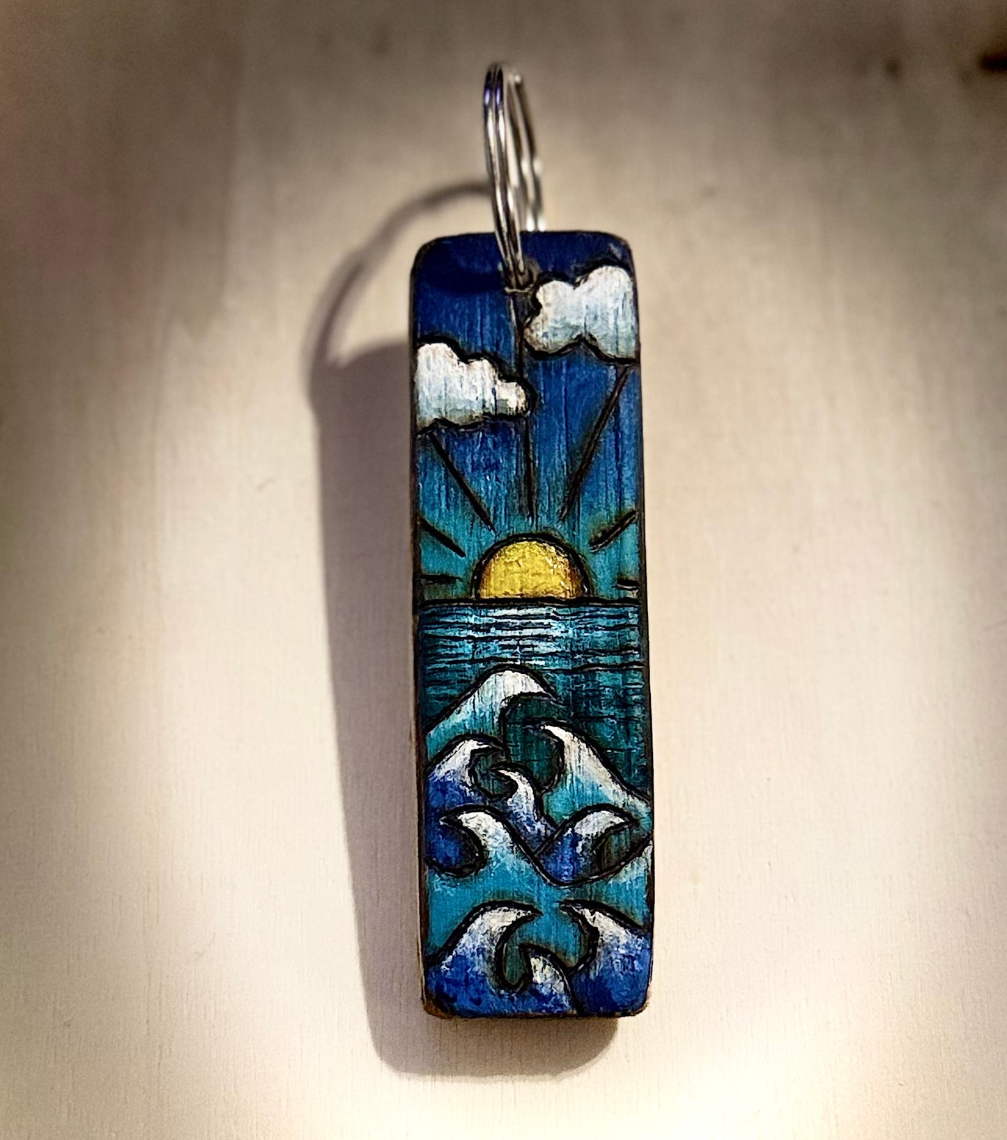 Ocean Sunset Driftwood Keychain