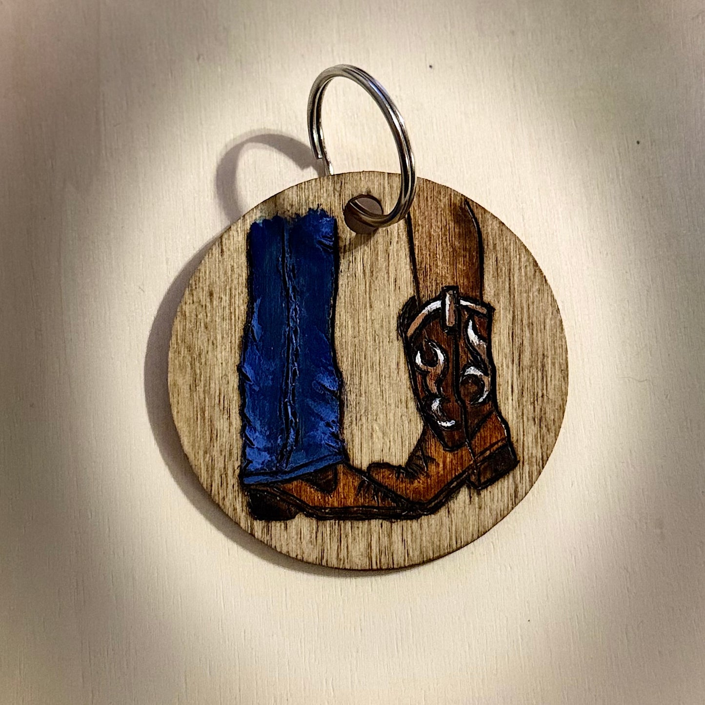 Country Couple Wood Keychain