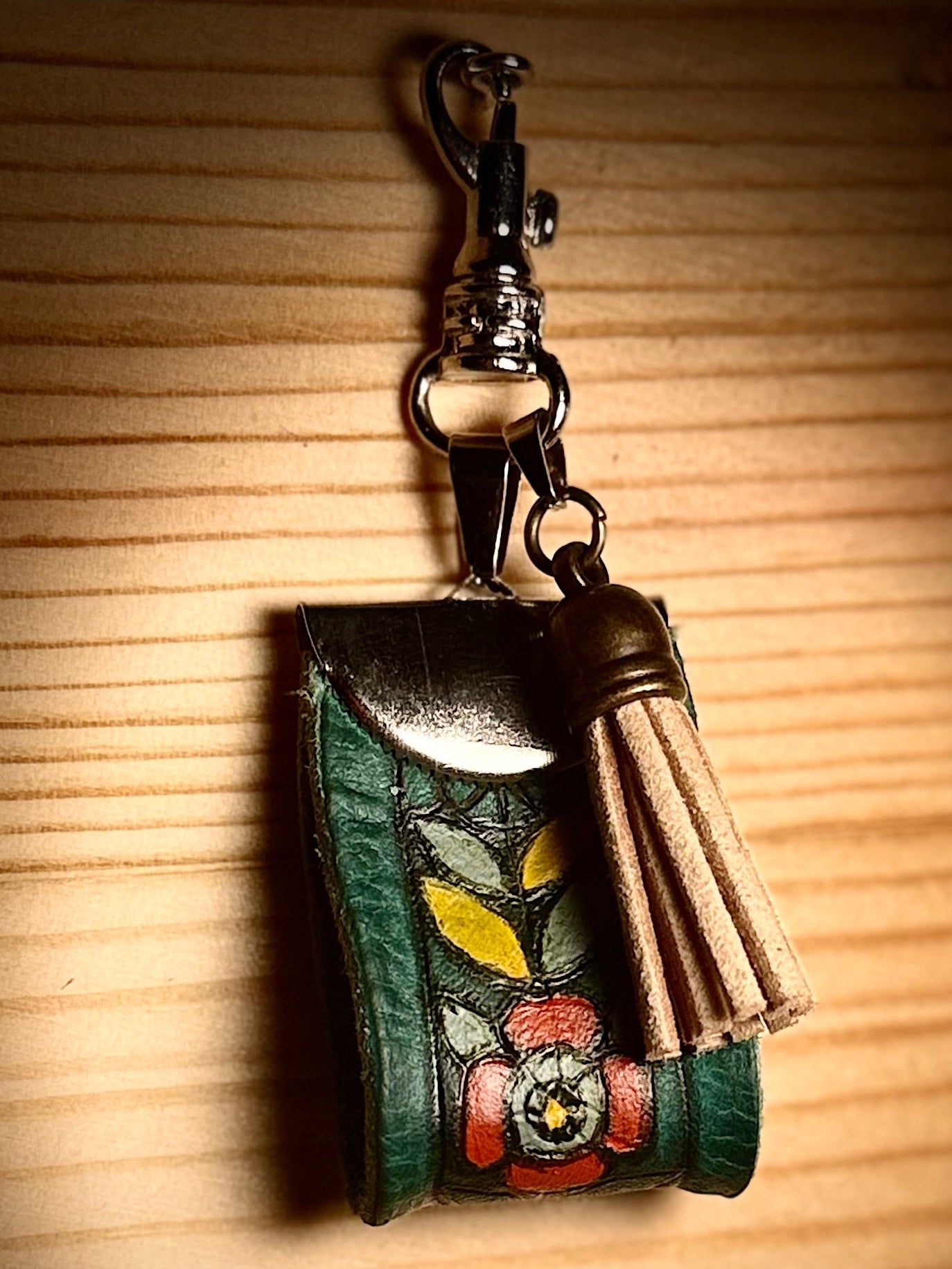 Scandinavian Flower Leather Keychain | Hand Burned & Painted