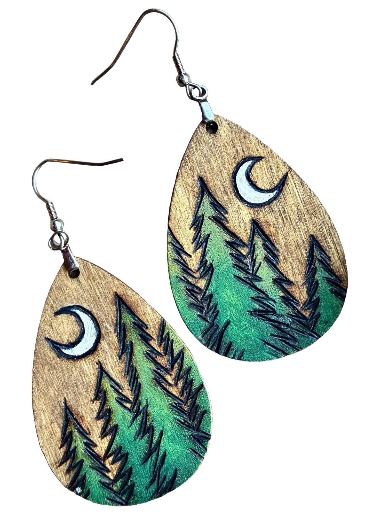 Wood Teardrop Forest Earrings