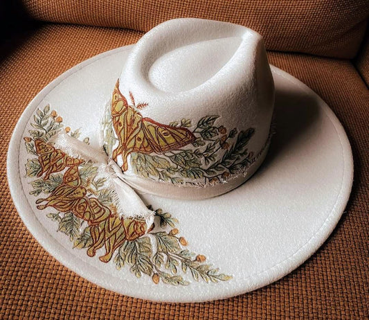 Luna Moth Etched & Painted Fedora