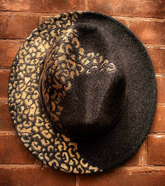 Black & Gold Leopard Print Fedora
