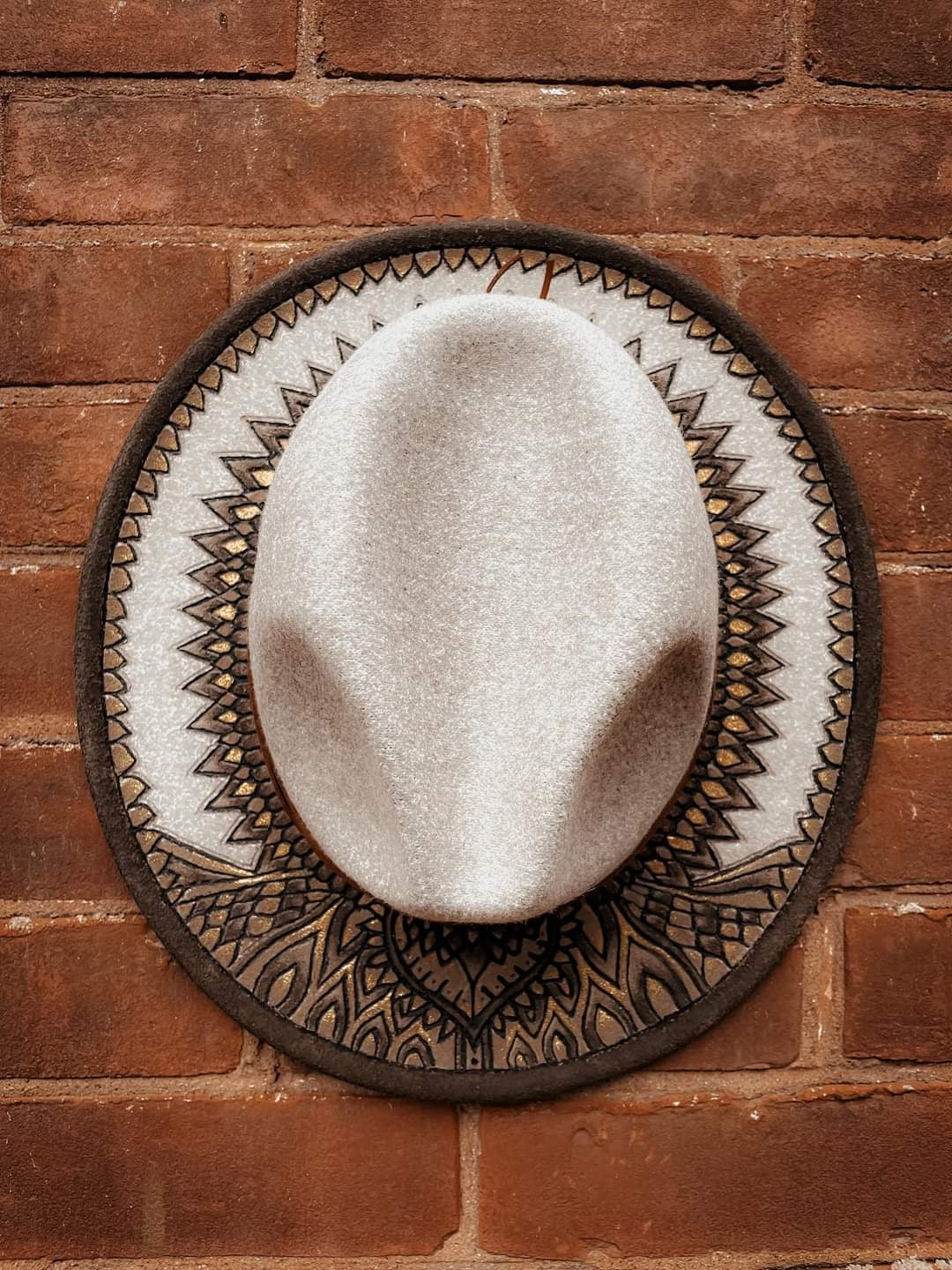 Native Aztec Etched & Painted Fedora