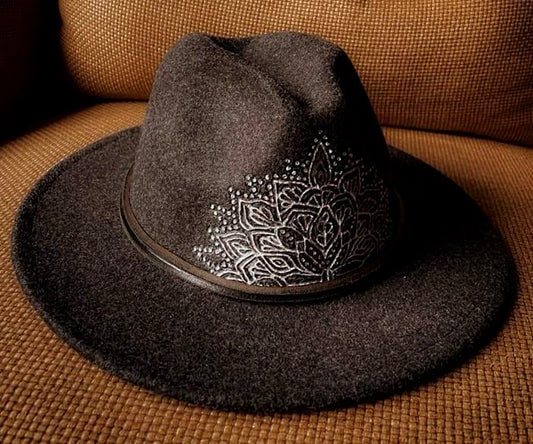 Mandala Etched & Painted Fedora