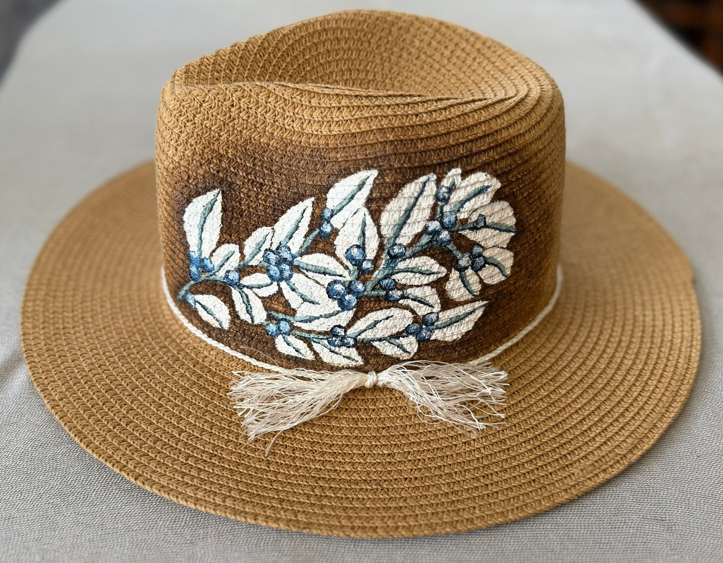 Hand-painted berry vine straw hat — floppy/flexible style — Signature Series
