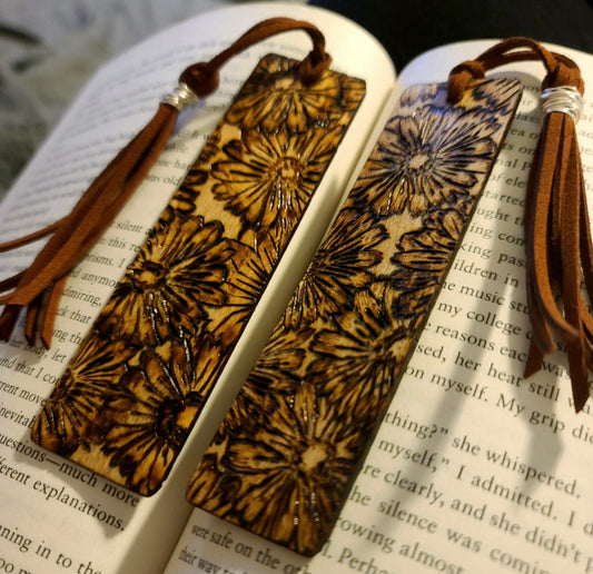 Wood Burned Floral bookmark