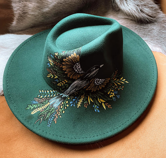 Green Floral Bird Fedora
