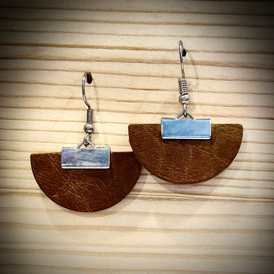 Half Circle Genuine Leather Dangle Earrings with Clamp and hooks