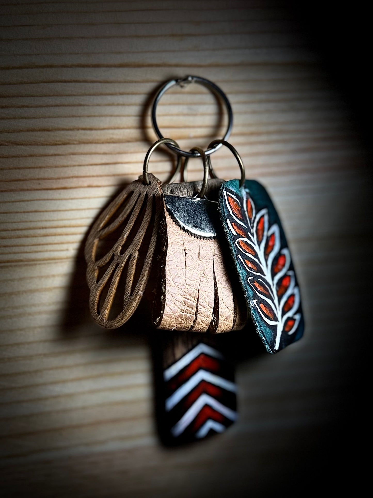 Red Accent Leather Cluster Keychain & Bag Charm
