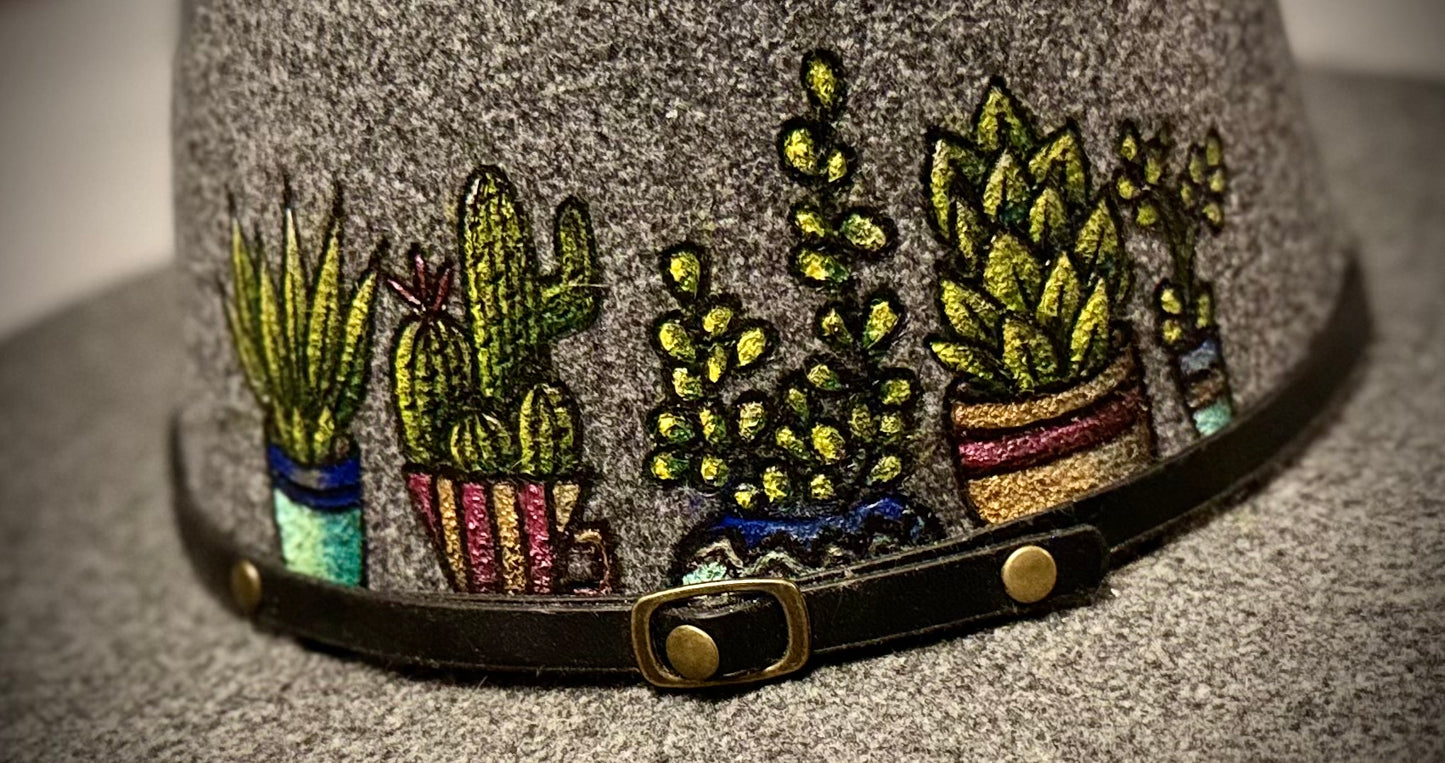 Gray Potted Succulent Fedora