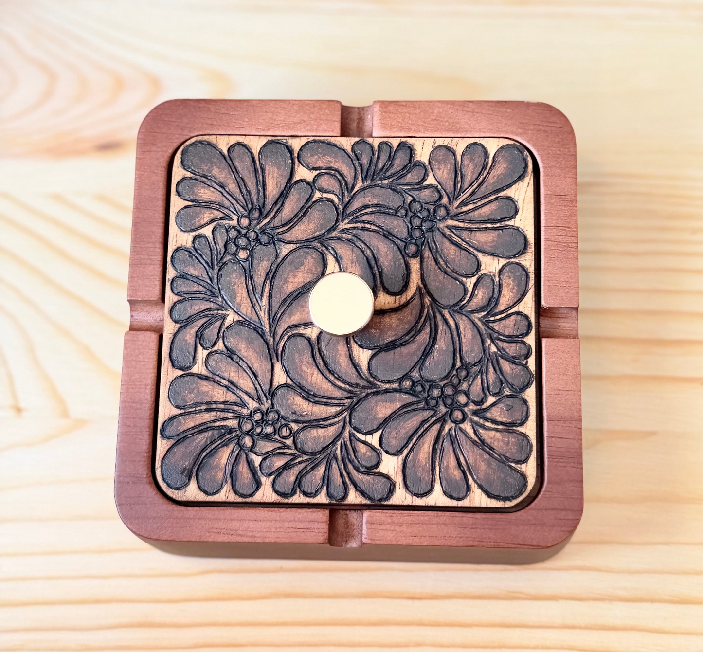 Solid Woodburned Ashtray with Removable Insert