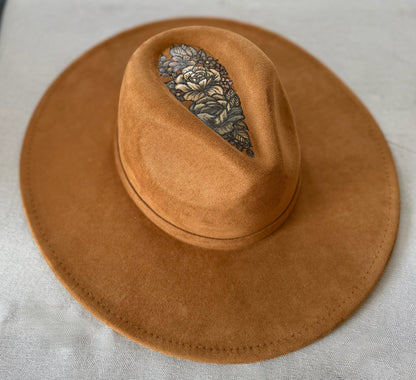 Hand-burned & Painted Floral Top Rancher Hat — Faux Suede — Signature Series