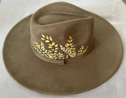 Hand-burned and Painted Coppervine Rancher Hat — Faux Suede — Signature Series