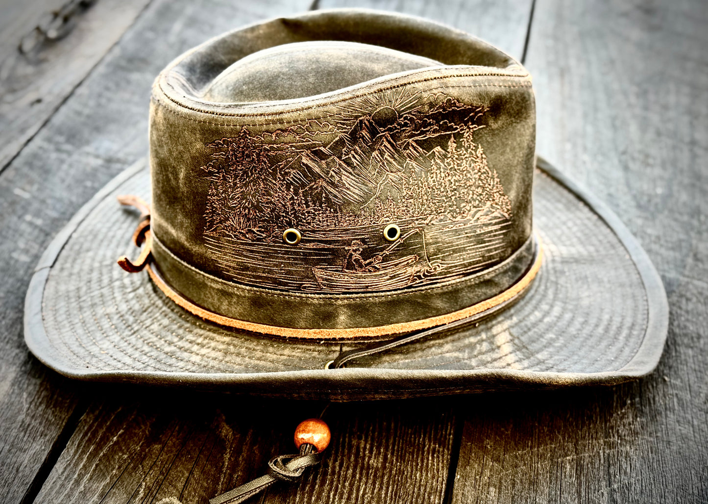 Handcrafted Scenic Fishing Outback Hat | Men’s DPC Leather Hat | Size XL