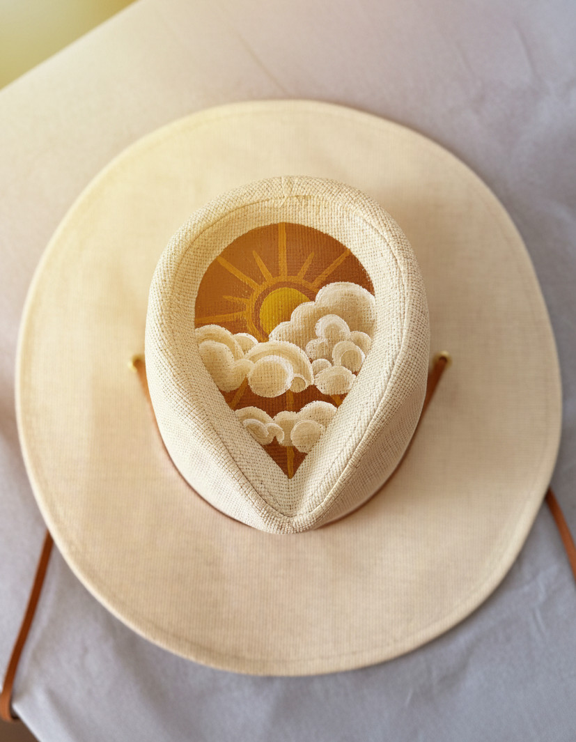 Golden Sunrise hand-painted summer hat — Signatures Series