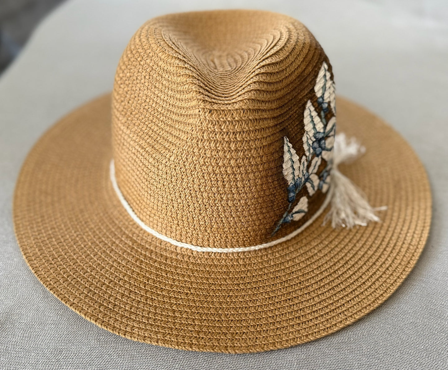 Hand-painted berry vine straw hat — floppy/flexible style — Signature Series