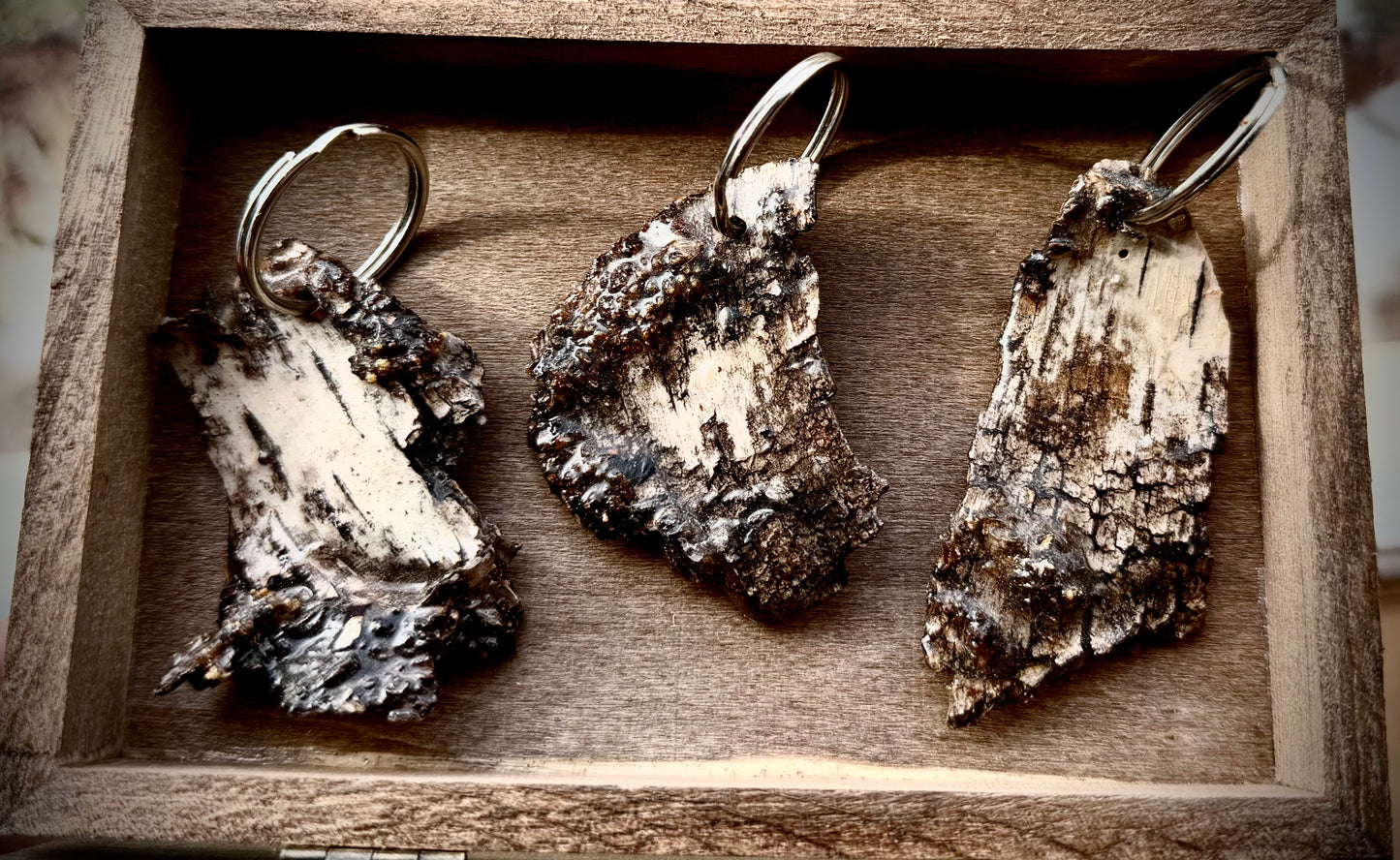 White Birch Bark Keychains
