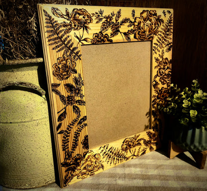 Wood Burned Floral Frame - Large