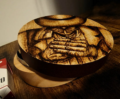 Woodburned Cowboy Ashtray with Stainless Steel Insert