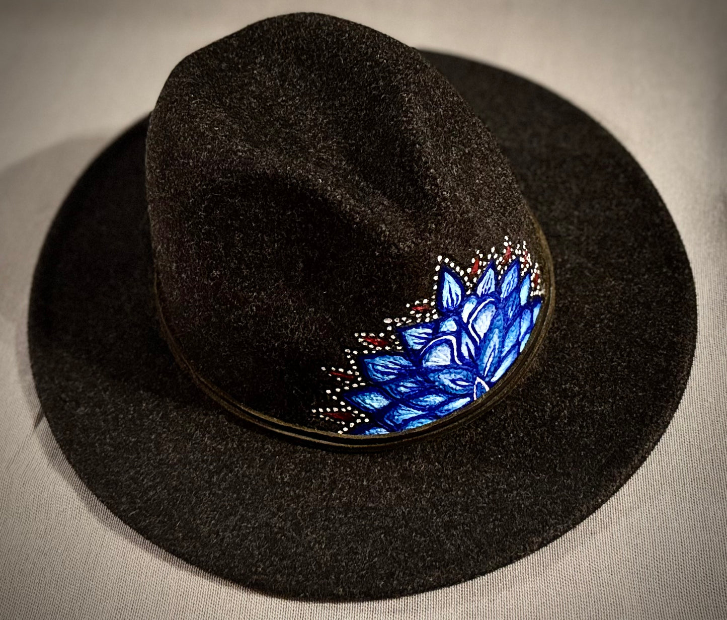 Charcoal Fedora with Blue Mandala
