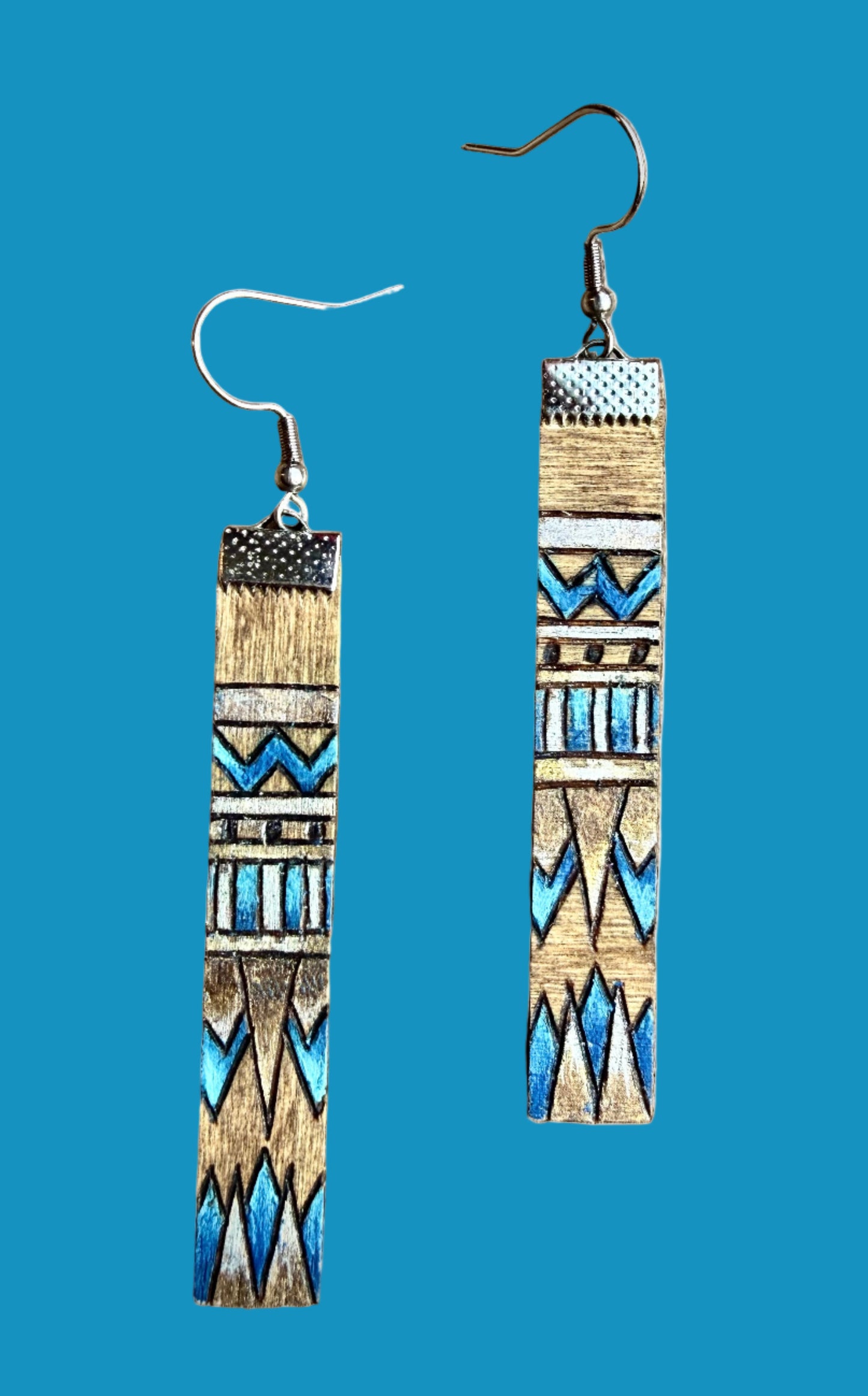 Long Blue Wood Earrings