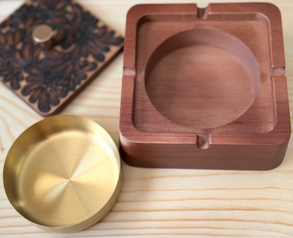 Solid Woodburned Ashtray with Removable Insert