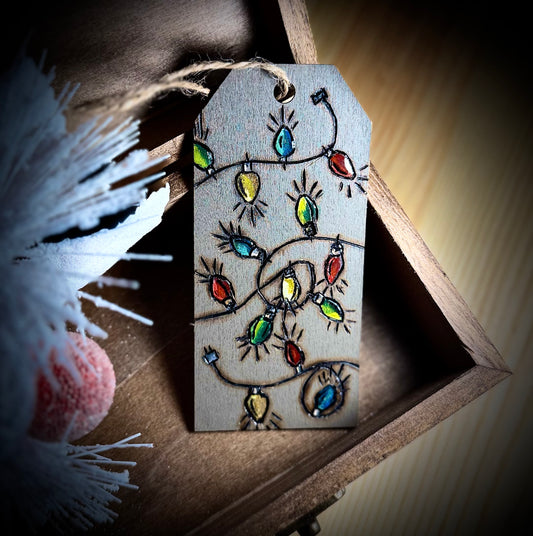Wood Christmas Lights Gift Tag