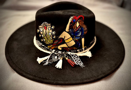 Pinup Cowgirl & Guitar Fedora