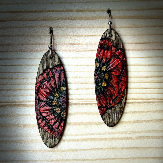 Assorted Oval Wooden Earrings | Floral & Greenery | Hand Burned & Painted
