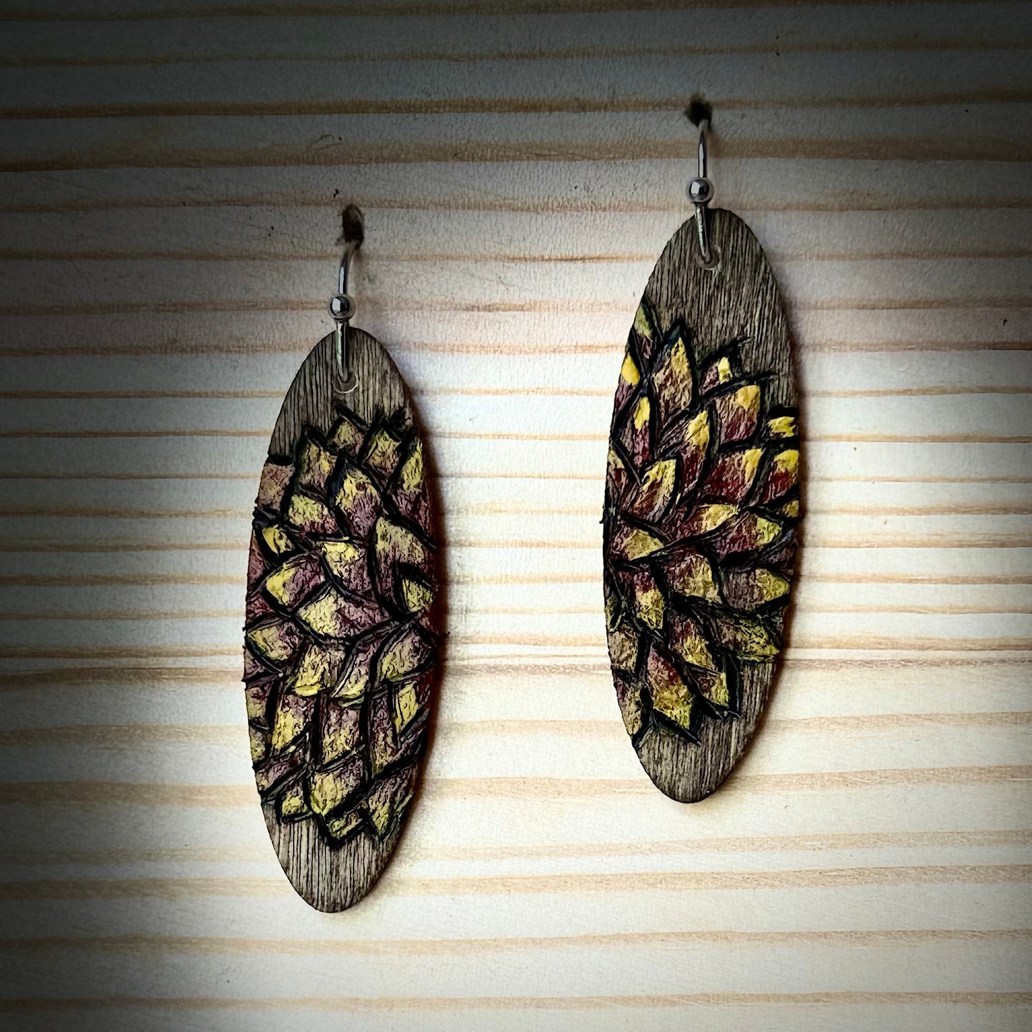 Assorted Oval Wooden Earrings | Floral & Greenery | Hand Burned & Painted