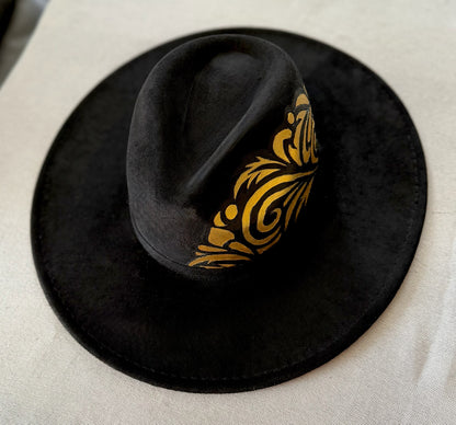 Gold Noir hand-burned & painted hat — Faux Suede — Ember Line