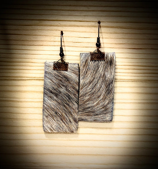 Genuine Hair-On Leather Earrings | Rectangle Dangle Style