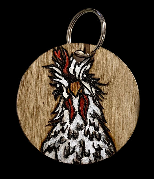 Large Wood Chicken Keychain