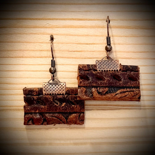 Upcycled Tooled Leather Earrings | Dangle